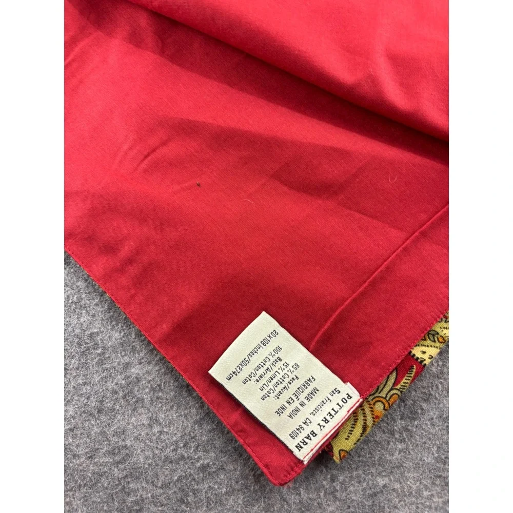 Pottery Barn Red Gold Paisley Table Runner 20x108 Linen Blend Cotton Backed
